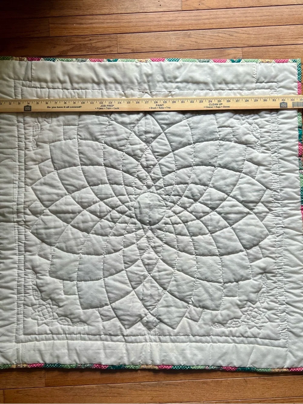 Floral Patchwork Cotton Quilt in Teal, Pink, and Cream wall hanger